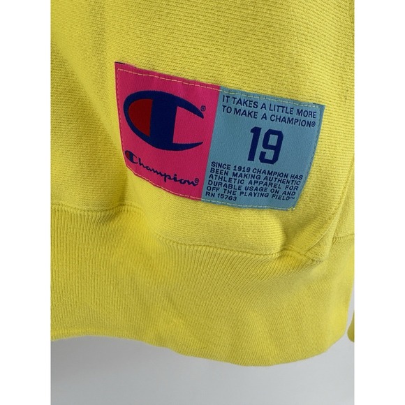 Champion Men's Large Chenille Reverse Weave Neon Yellow Blue Pink Sweatshirt - Picture 3 of 15